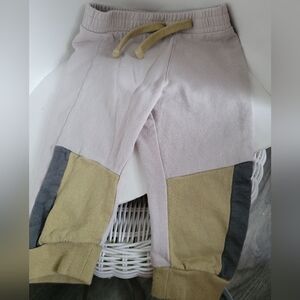 Laughing Llama Toddler Boys Pants Cream Colorblock Fitted Ankle Stretch Joggers